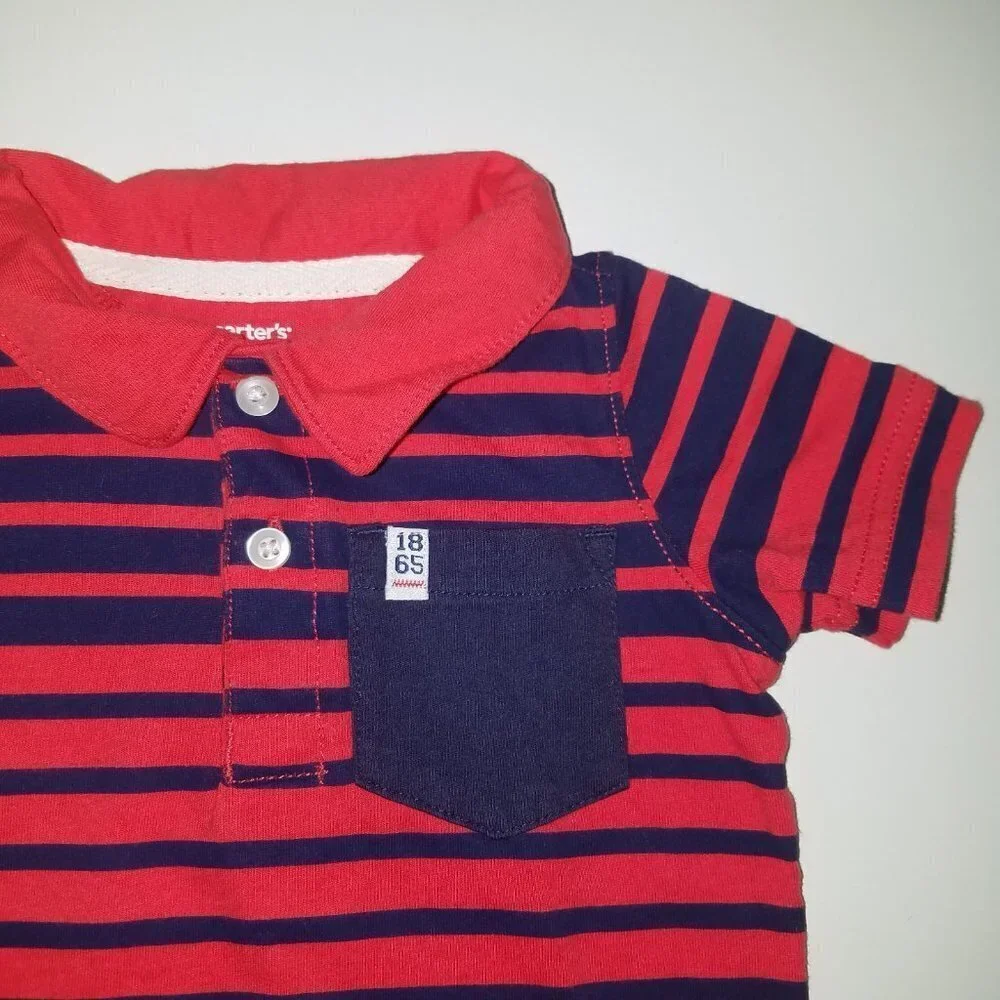 Carter's Polo Shirt Salmon Navy Blue Stripes Baby 9 Months Boy Girl